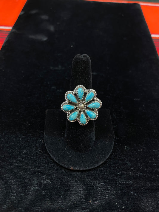 Adjustable Kingman Turquoise Flower Ring