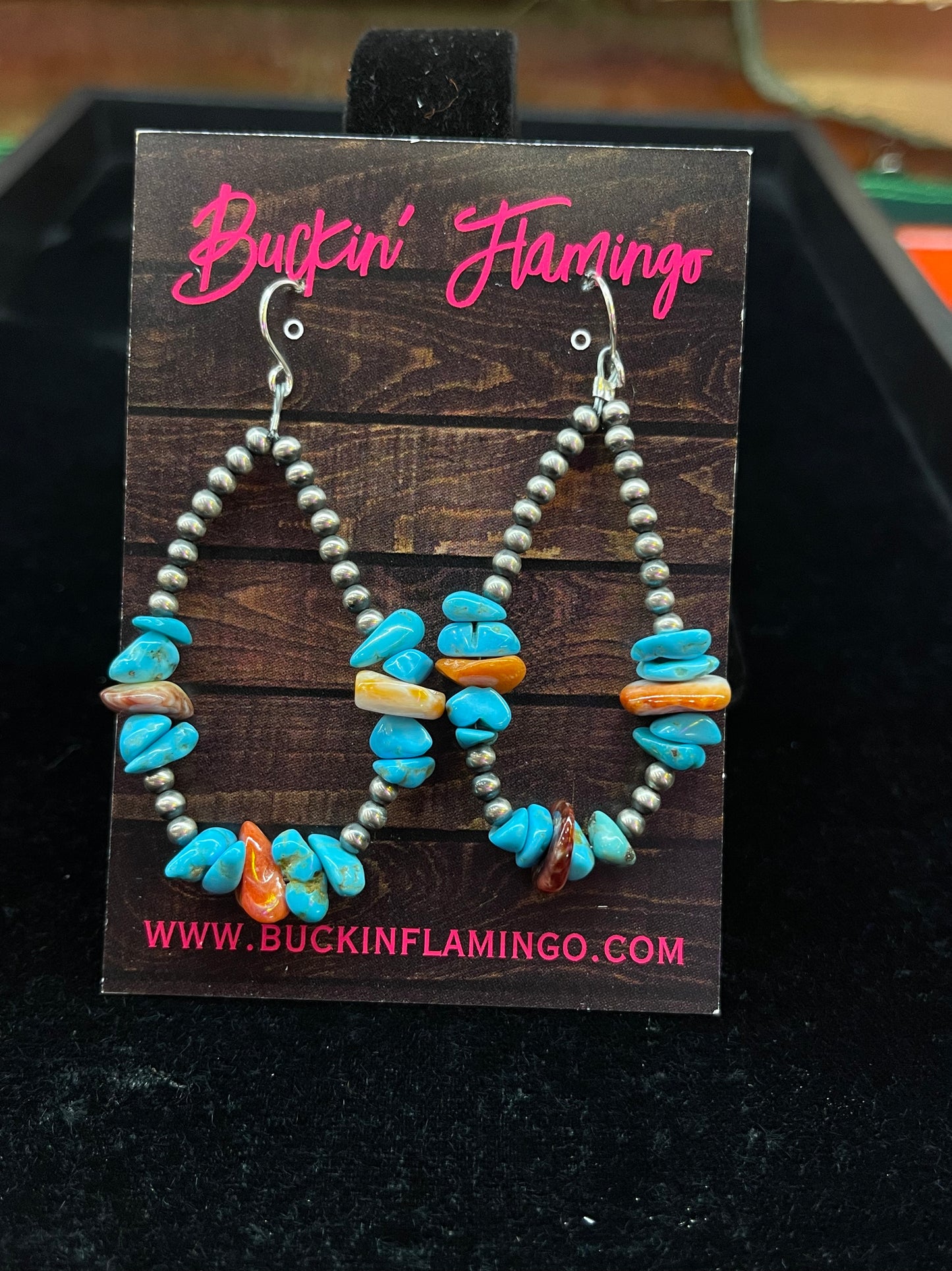 Navajo Pearls Turquoise and Spiny Oyster Earrings