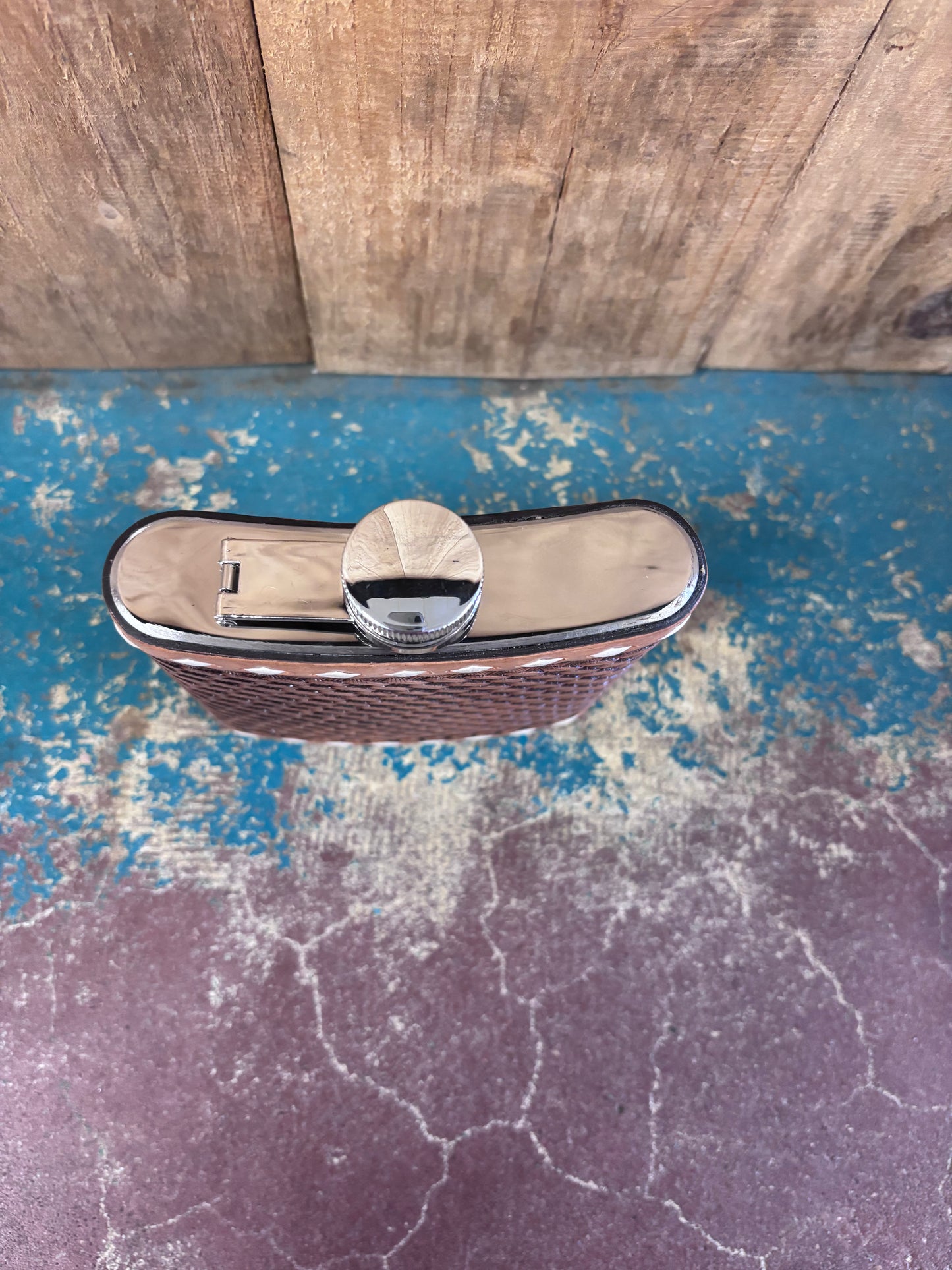 Medium Buck Stitched Basketweave Tooled Flask