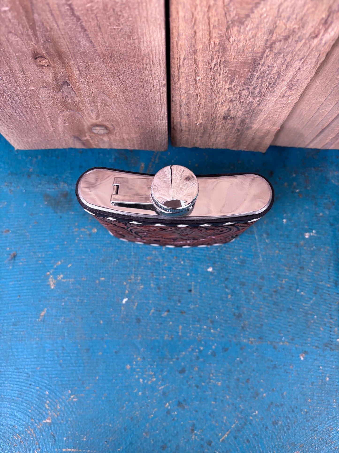 Medium Buck Stitched Flower Tooled Flask