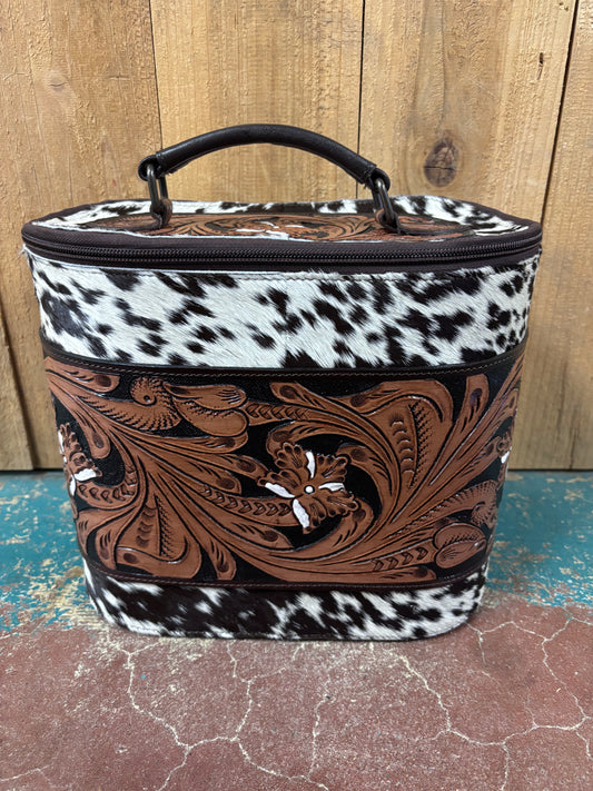 Oval Flower Tooled Cowhide Jewelry Box