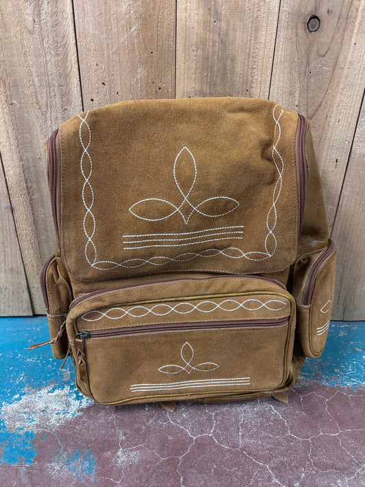 Tan Suede Leather Boot Stitched Backpack