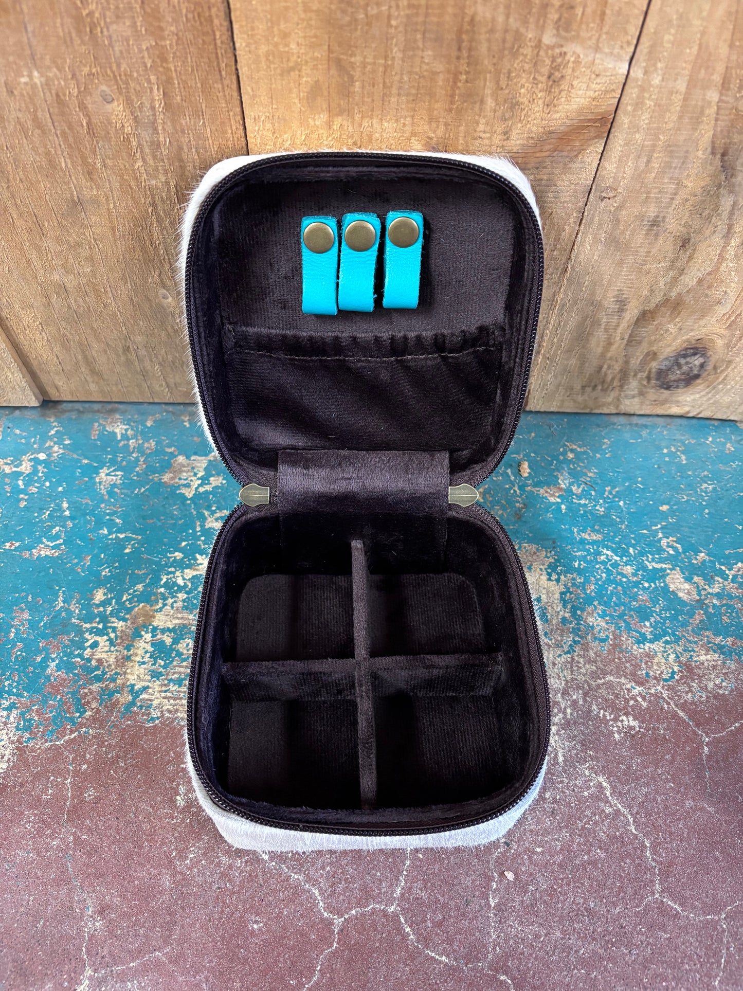 Version 3 Mini Square Turquoise Tooled Cowhide Jewelry Box