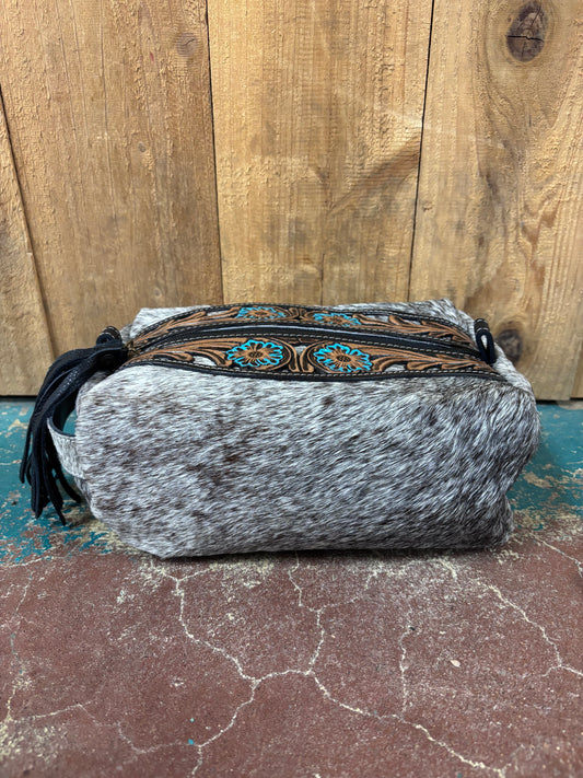 Grey Cowhide Tooled Leather Shaving Kit