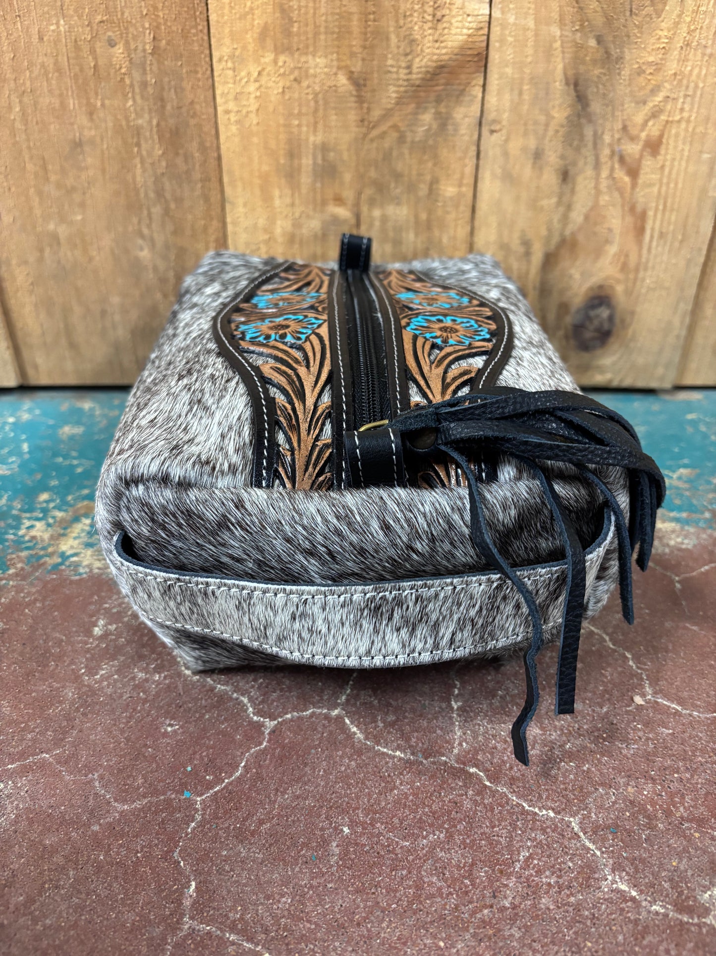 Grey Cowhide Tooled Leather Shaving Kit