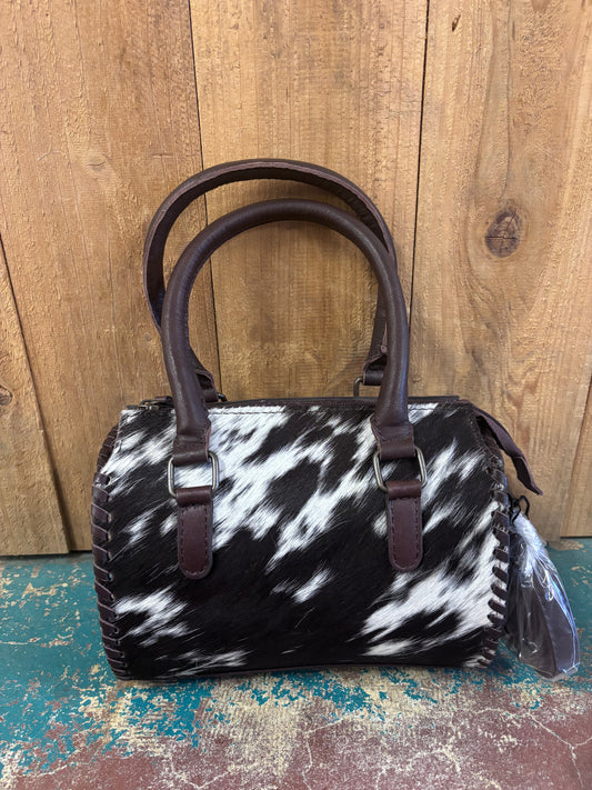 Small Black And White Cowhide Crossbody Leather Speedy Bag Purse