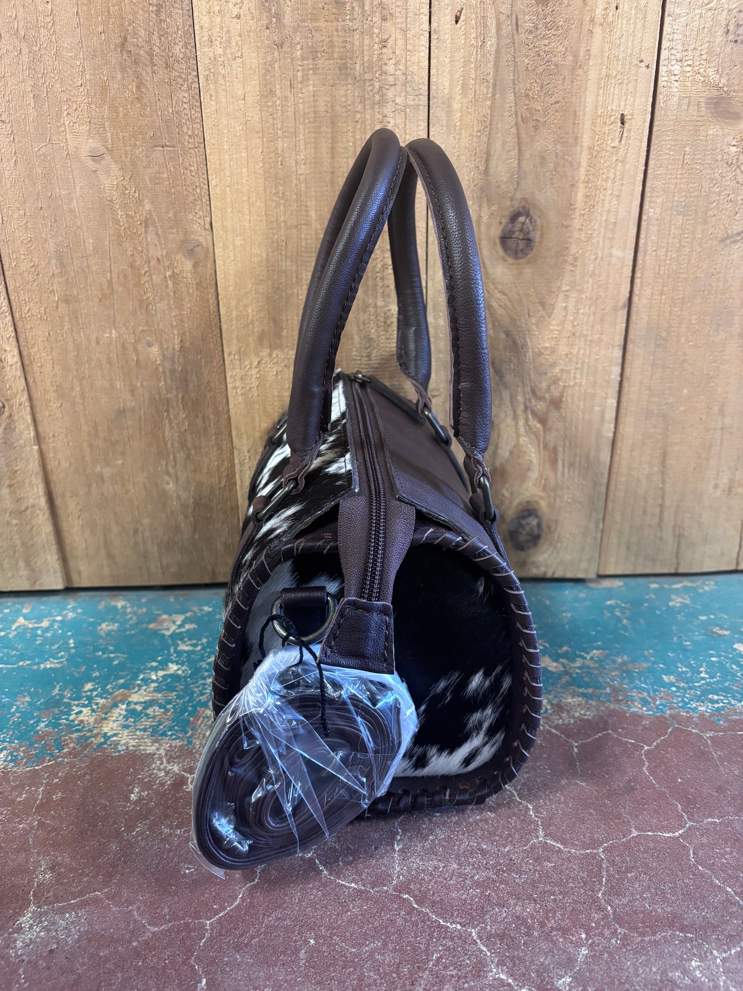 Small Black And White Cowhide Crossbody Leather Speedy Bag Purse
