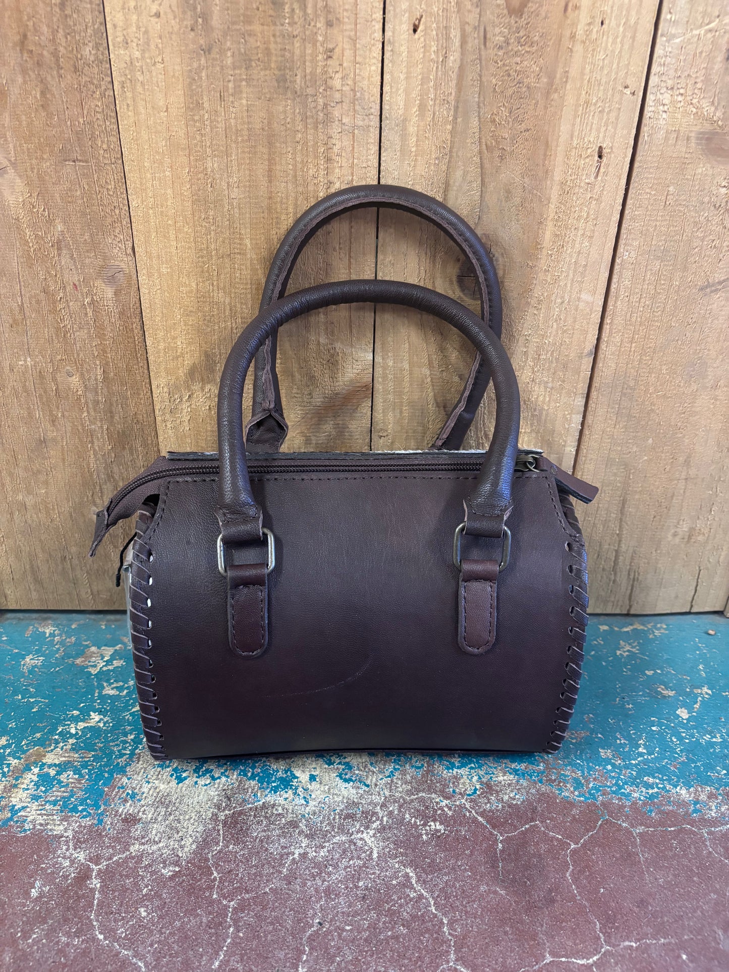 Small Black And White Cowhide Crossbody Leather Speedy Bag Purse