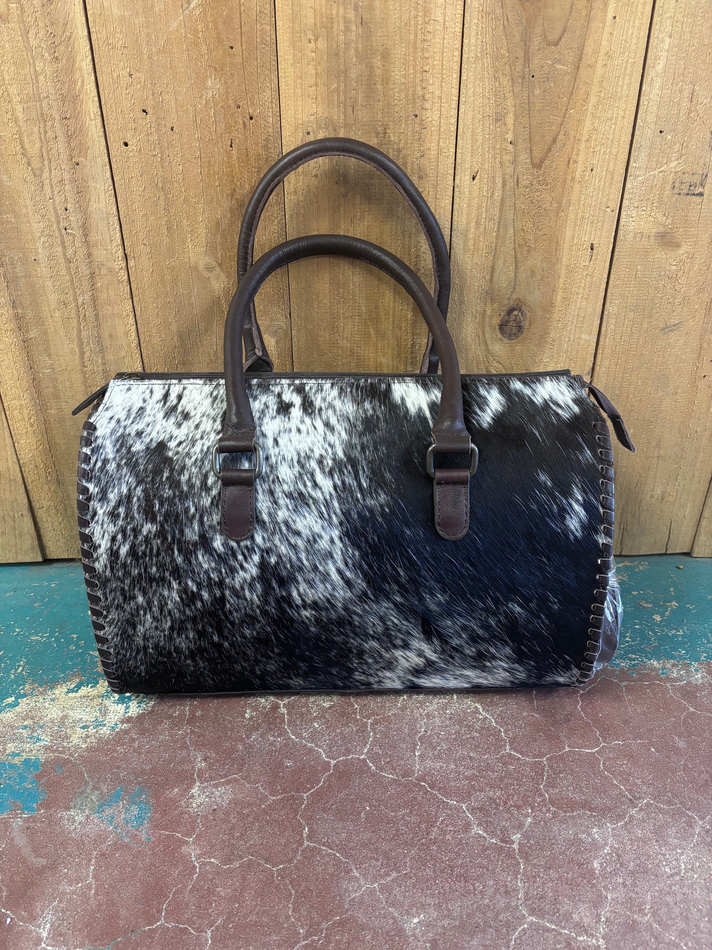 Large Black And White Cowhide Speedy Bag Leather Purse