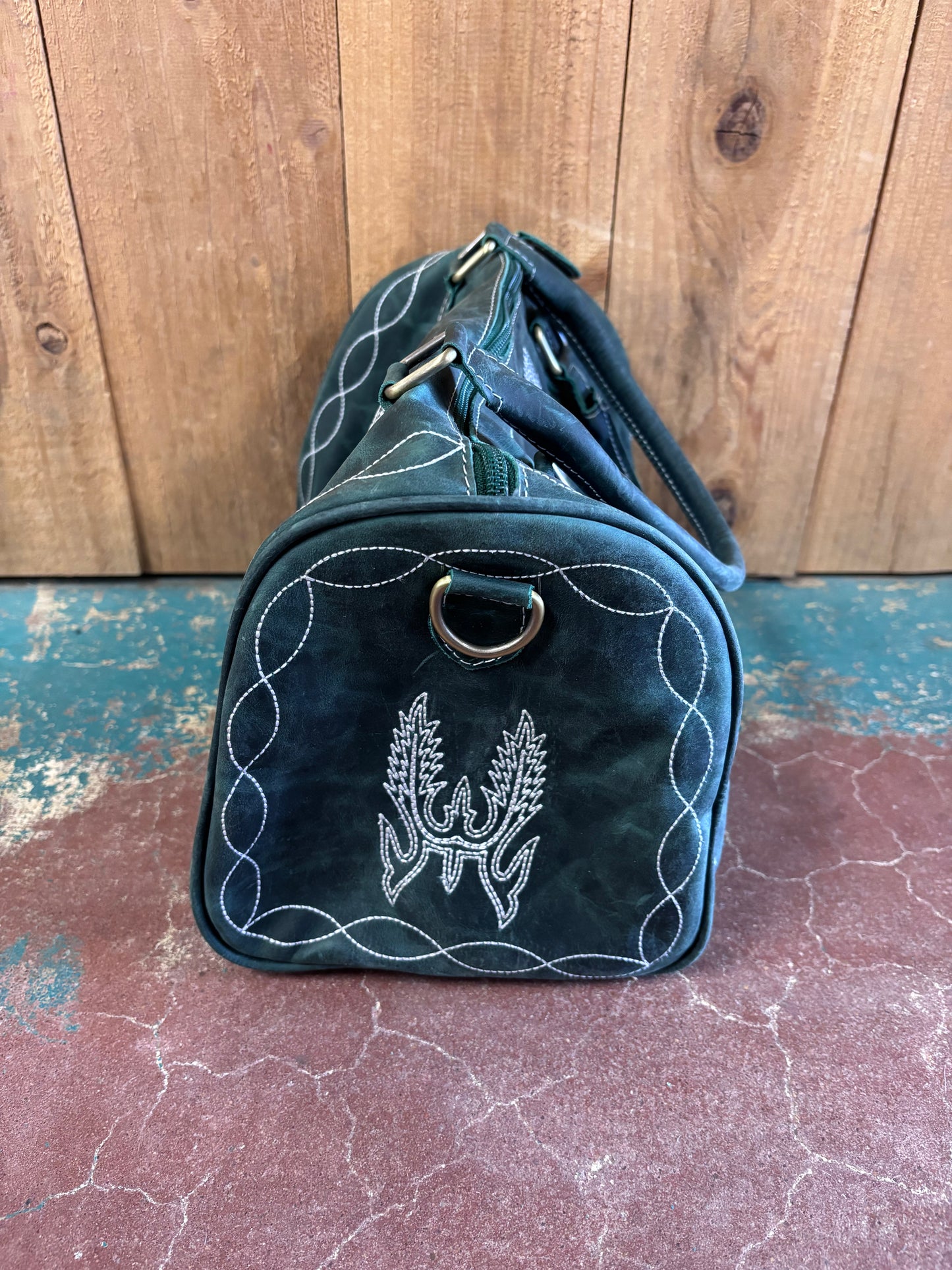 Boot Top Stitch Green Leather Boot Stitched Overnight Speedy Bag Purse (Version 2)