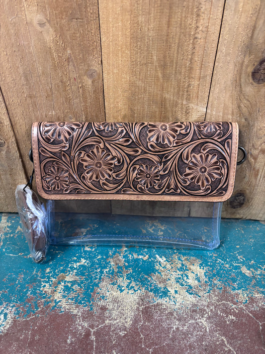 Clear Flower Tooled Leather Purse