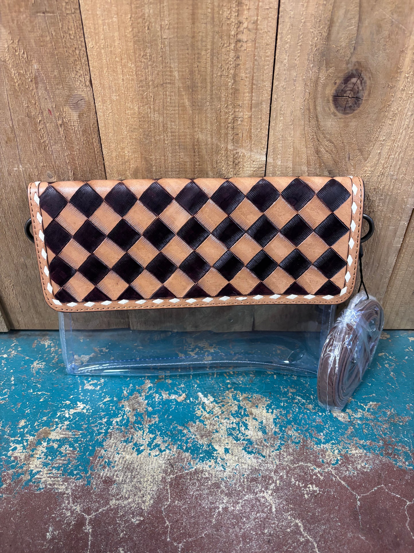 Clear Checkered Tooled Leather Purse