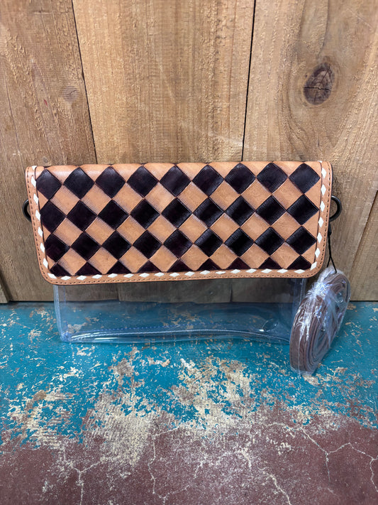Clear Checkered Tooled Leather Purse