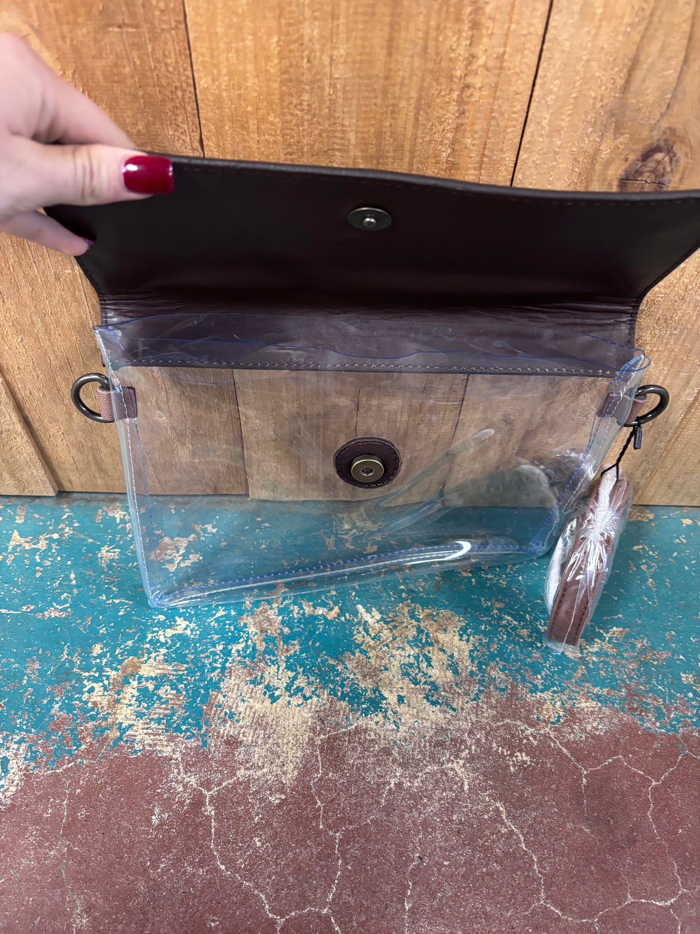 Clear Checkered Tooled Leather Purse