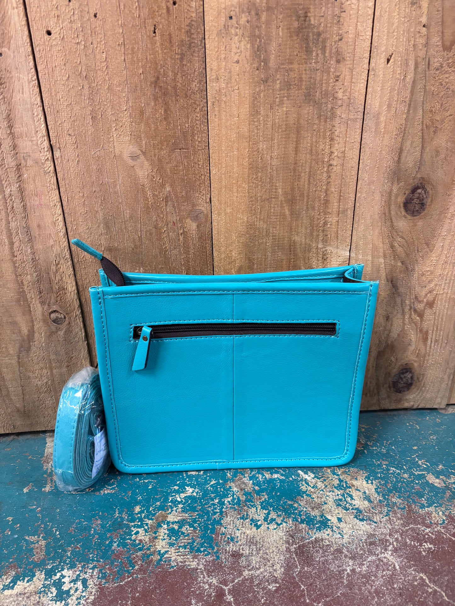 Turquoise Tooled Black And White Cowhide Leather Purse