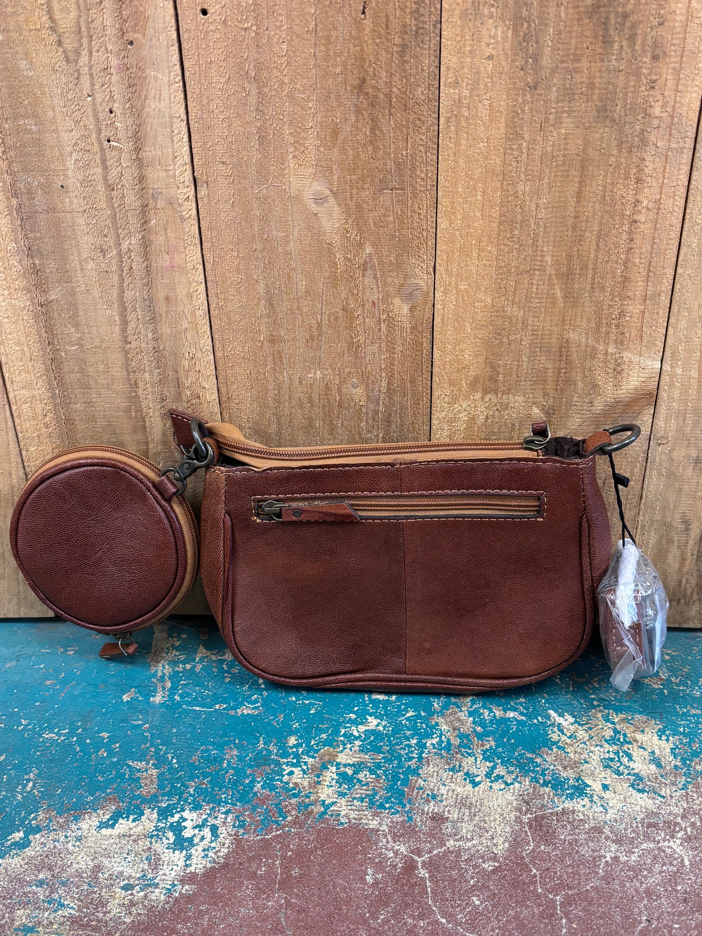Brown Flower Tooled Leather Crossbody Purse