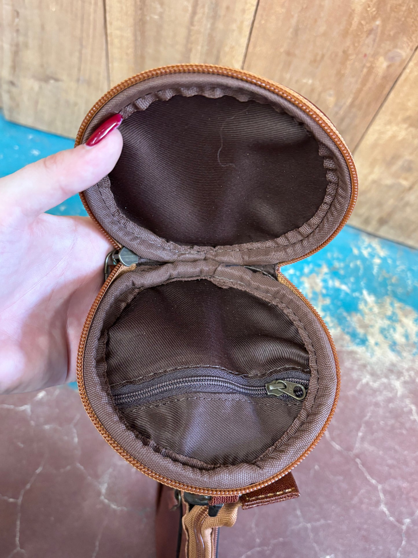 Brown Flower Tooled Leather Crossbody Purse