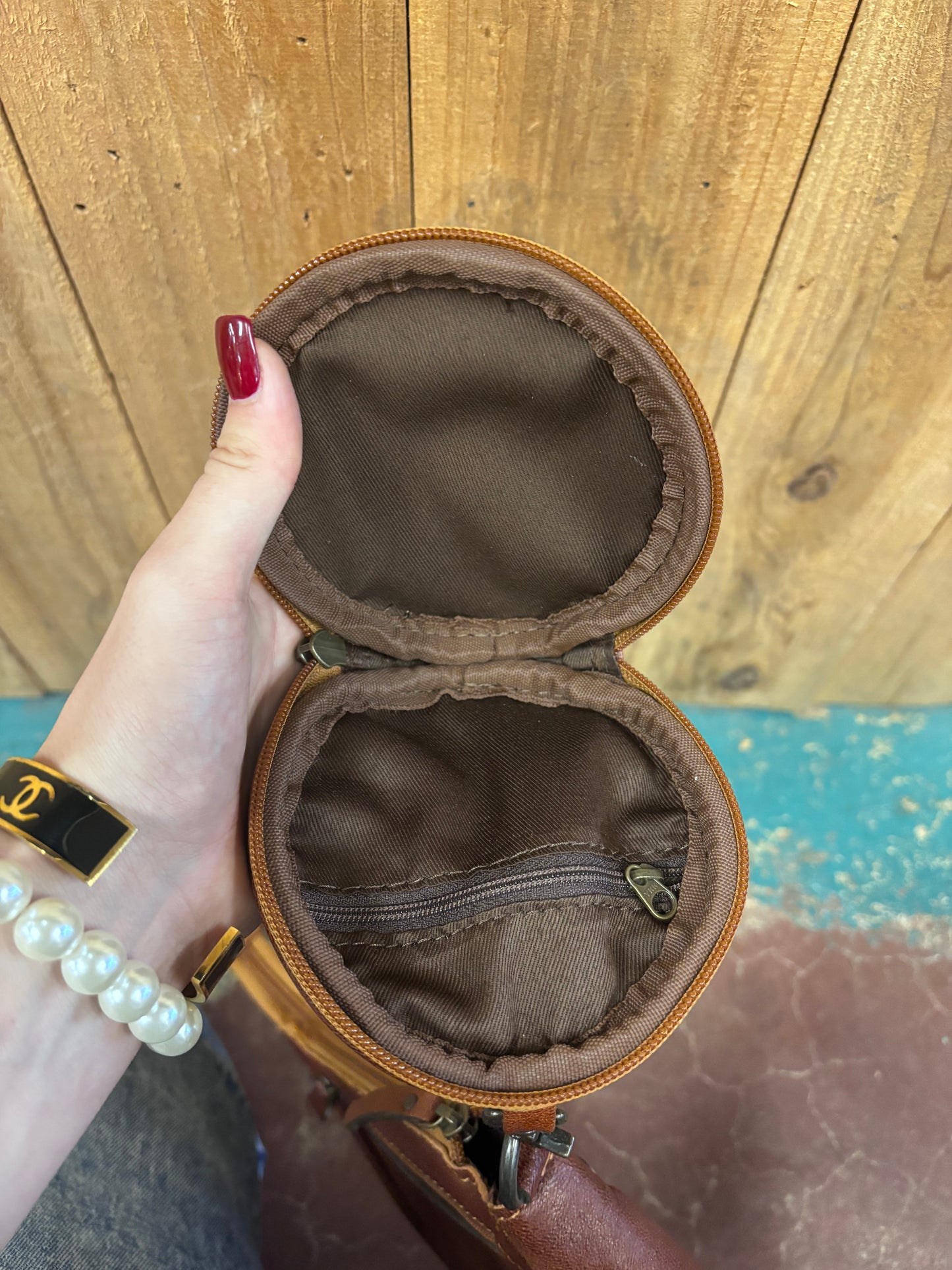 Brown Flower Tooled Cowhide Leather Crossbody Purse