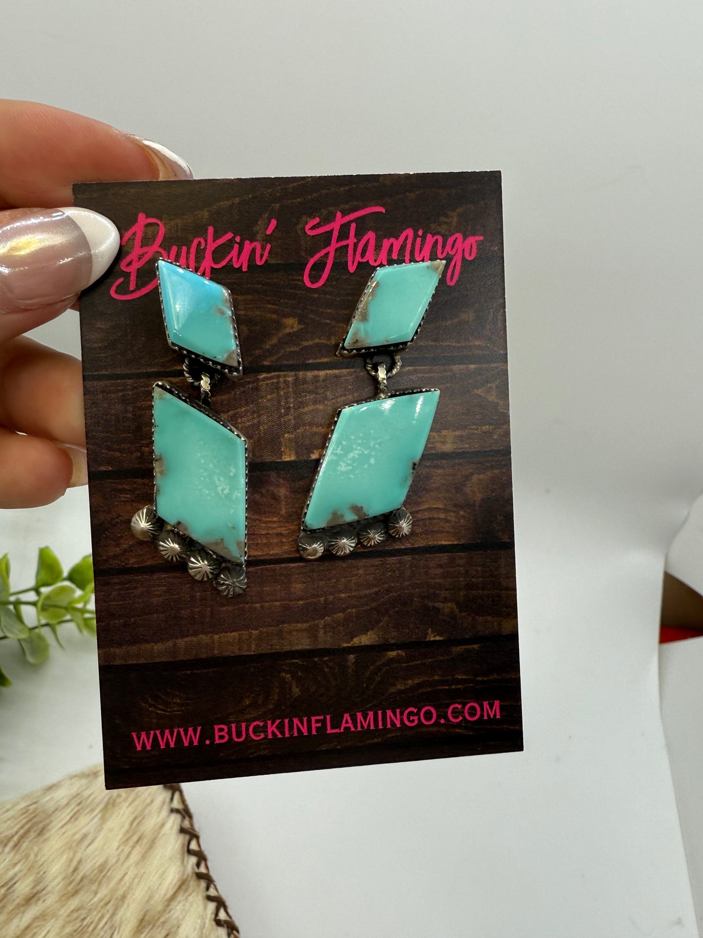 Turquoise 2 Stone Dangle Earrings by Selina Warner, Navajo