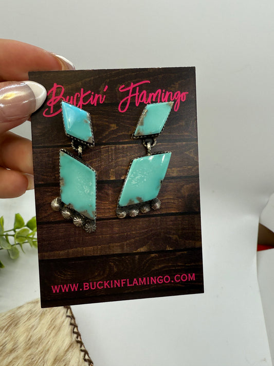 Turquoise 2 Stone Dangle Earrings by Selina Warner, Navajo