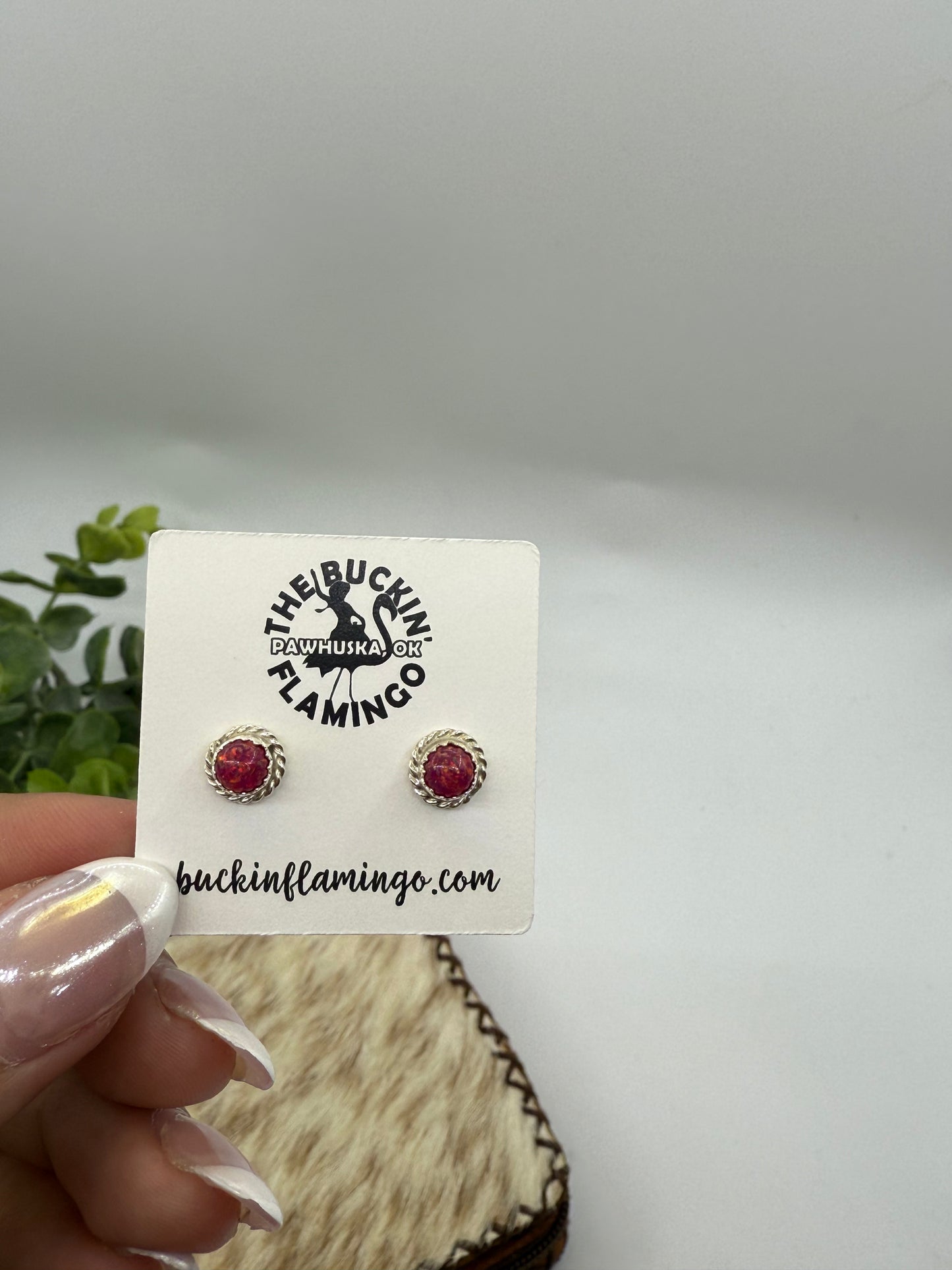 Hot Pink Opal Small Post Earrings by Theophilia Charley, Navajo