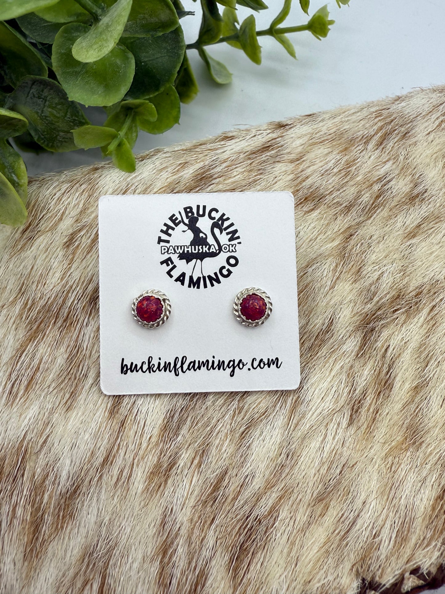 Hot Pink Opal Small Post Earrings by Theophilia Charley, Navajo