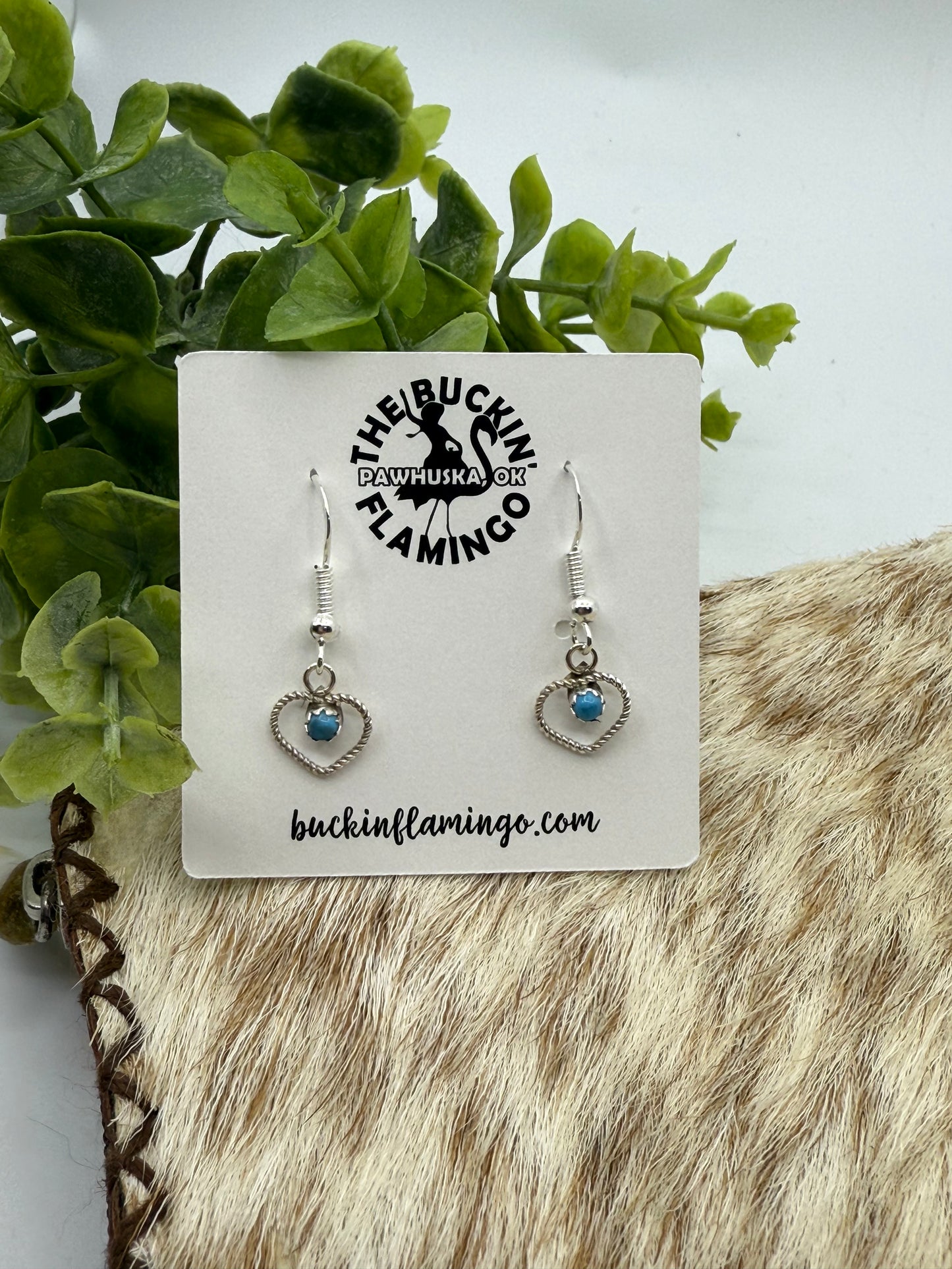 Turquoise Dainty Heart Dangle Earrings by Shantal Bitsie, Navajo