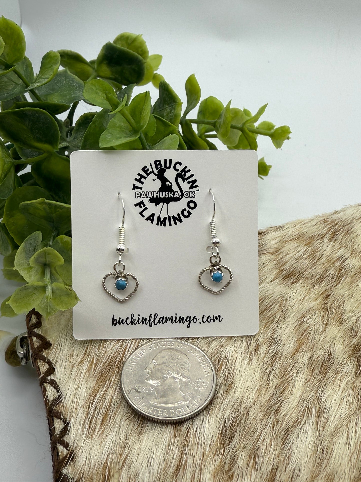 Turquoise Dainty Heart Dangle Earrings by Shantal Bitsie, Navajo