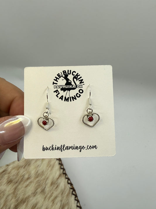 Red Coral Danity Heart dangle Earrings by Shantal Bitsie, Navajo
