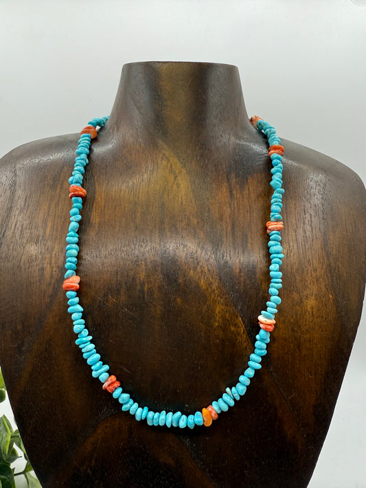 18" Turquoise & Spiny Oyster Necklace