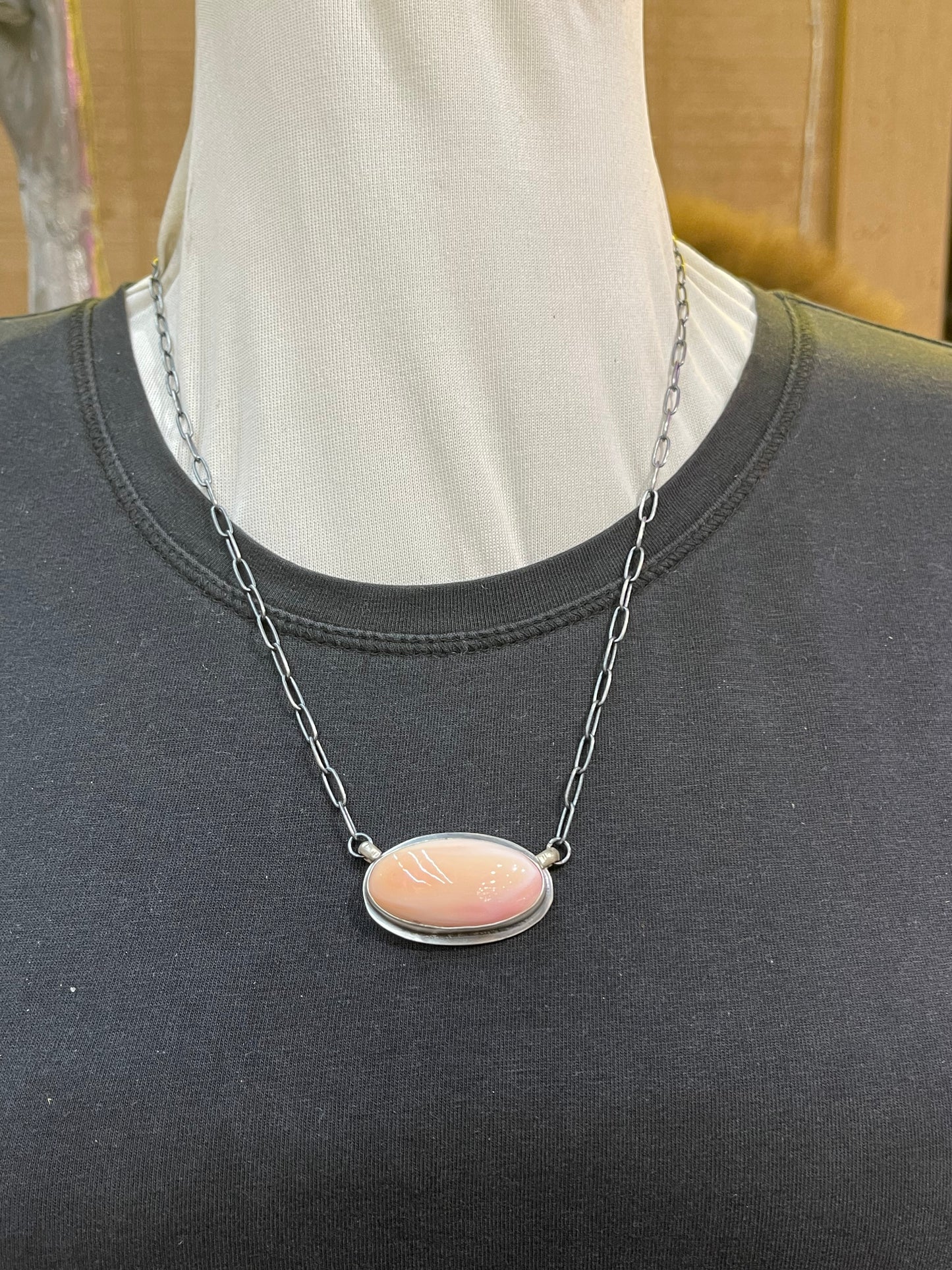 Pink Conch Shell Oval Necklace