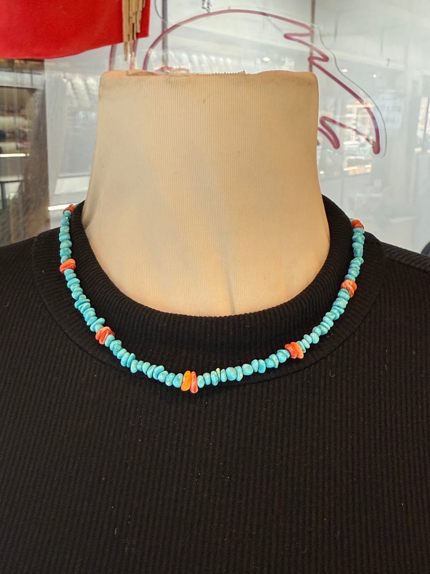 18" Turquoise & Spiny Oyster Necklace