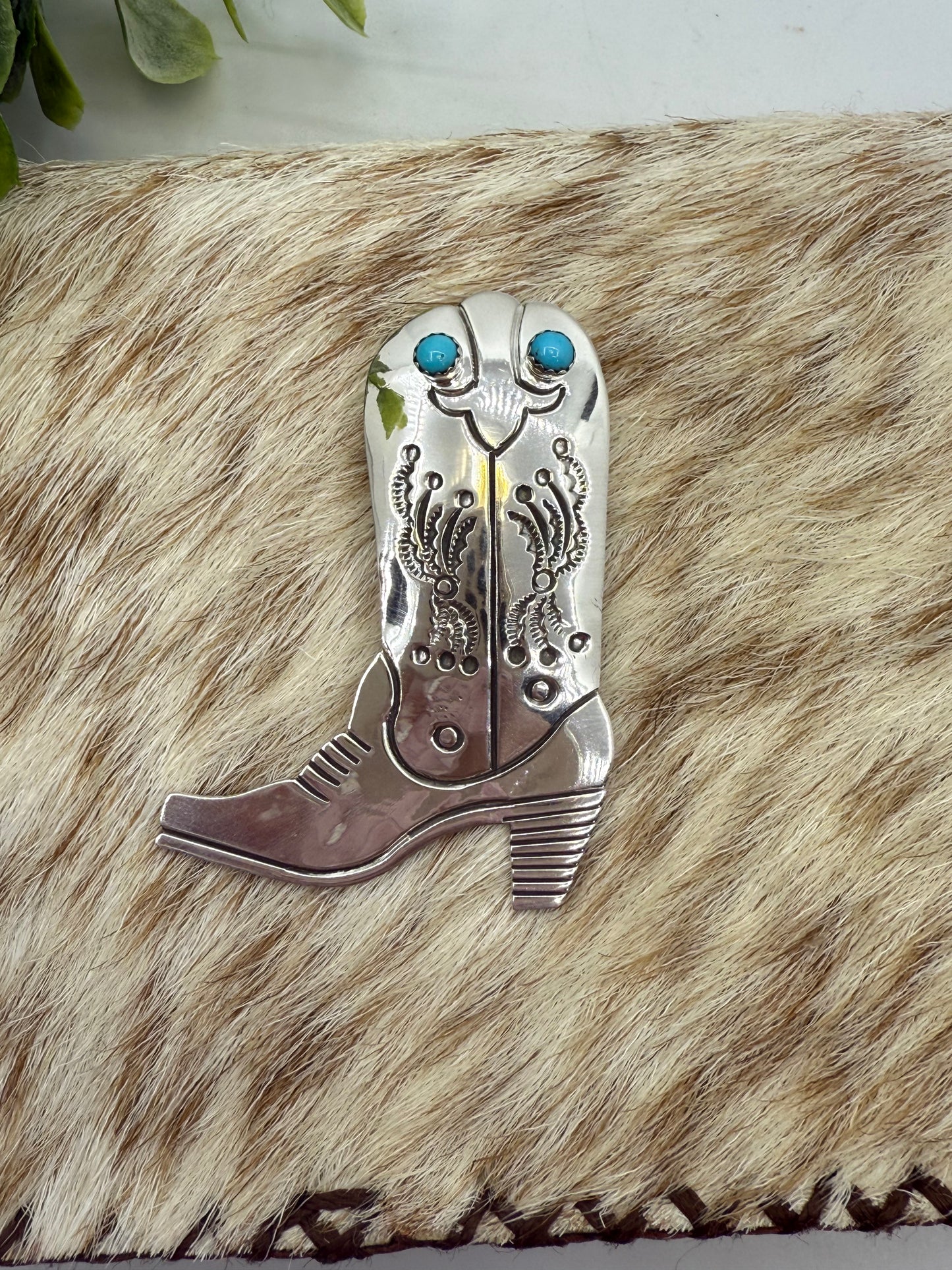 Stamped Boot Pendant with Shepherd's Hook Bail by Jeremy Delgarito, Navajo