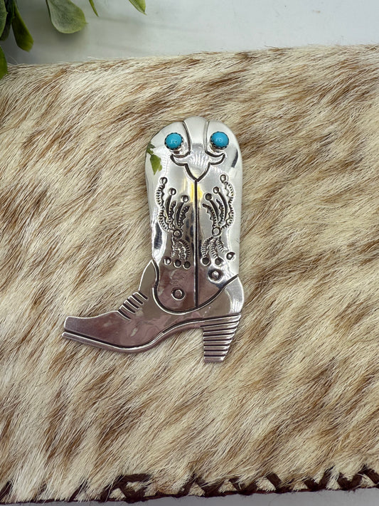 Stamped Boot Pendant with Shepherd's Hook Bail by Jeremy Delgarito, Navajo
