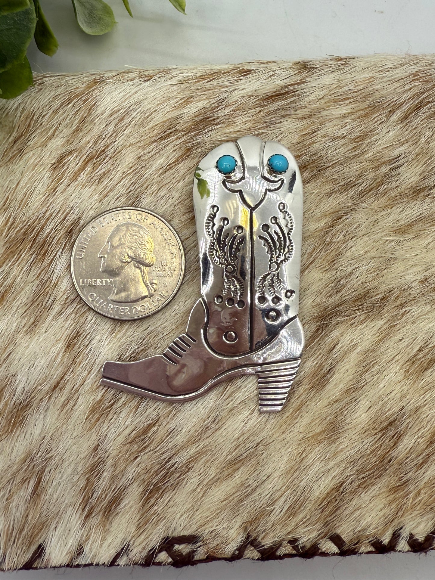 Stamped Boot Pendant with Shepherd's Hook Bail by Jeremy Delgarito, Navajo