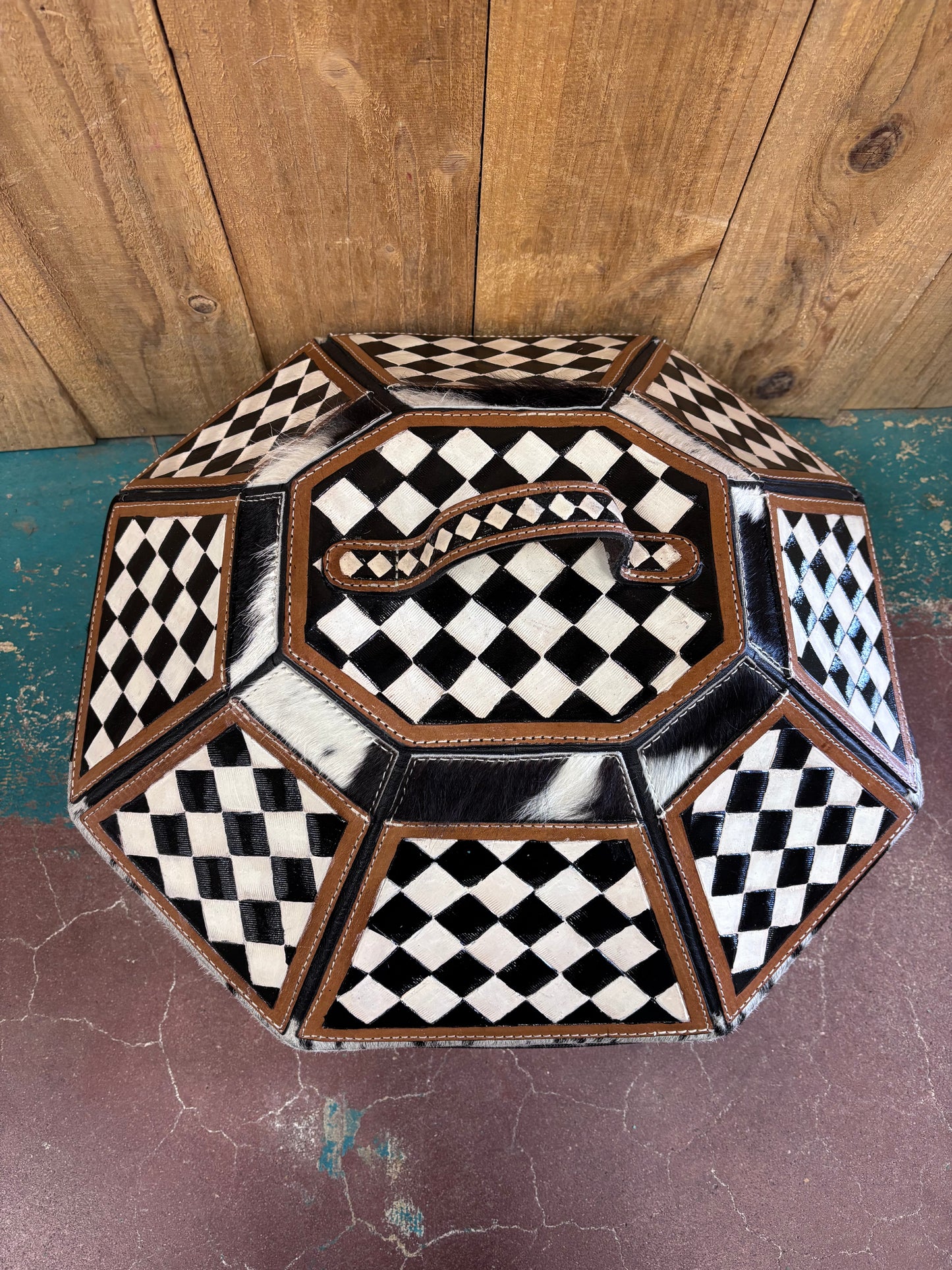 Black and White Checkered Cowhide Cowboy Hat Box
