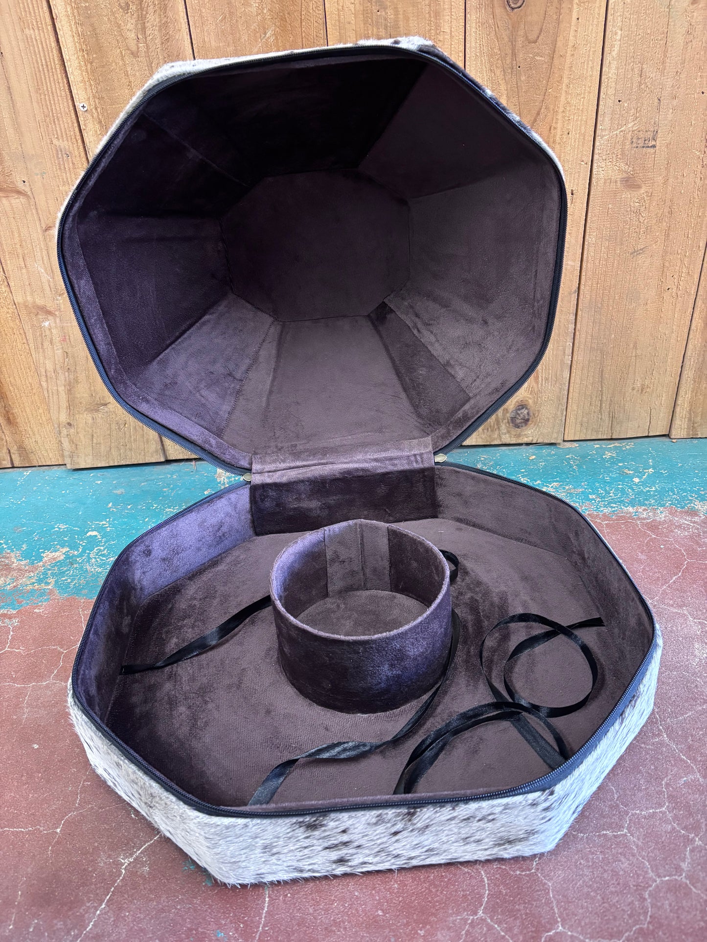 Black and White Checkered Cowhide Cowboy Hat Box