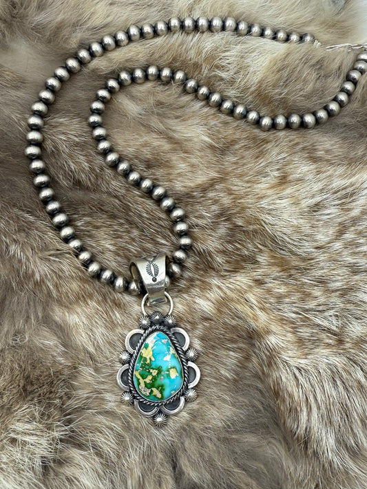 18" SONORAN GOLD TURQUOISE TOM LEWIS 6MM 14 MM BALE by Tom Lewis, Navajo