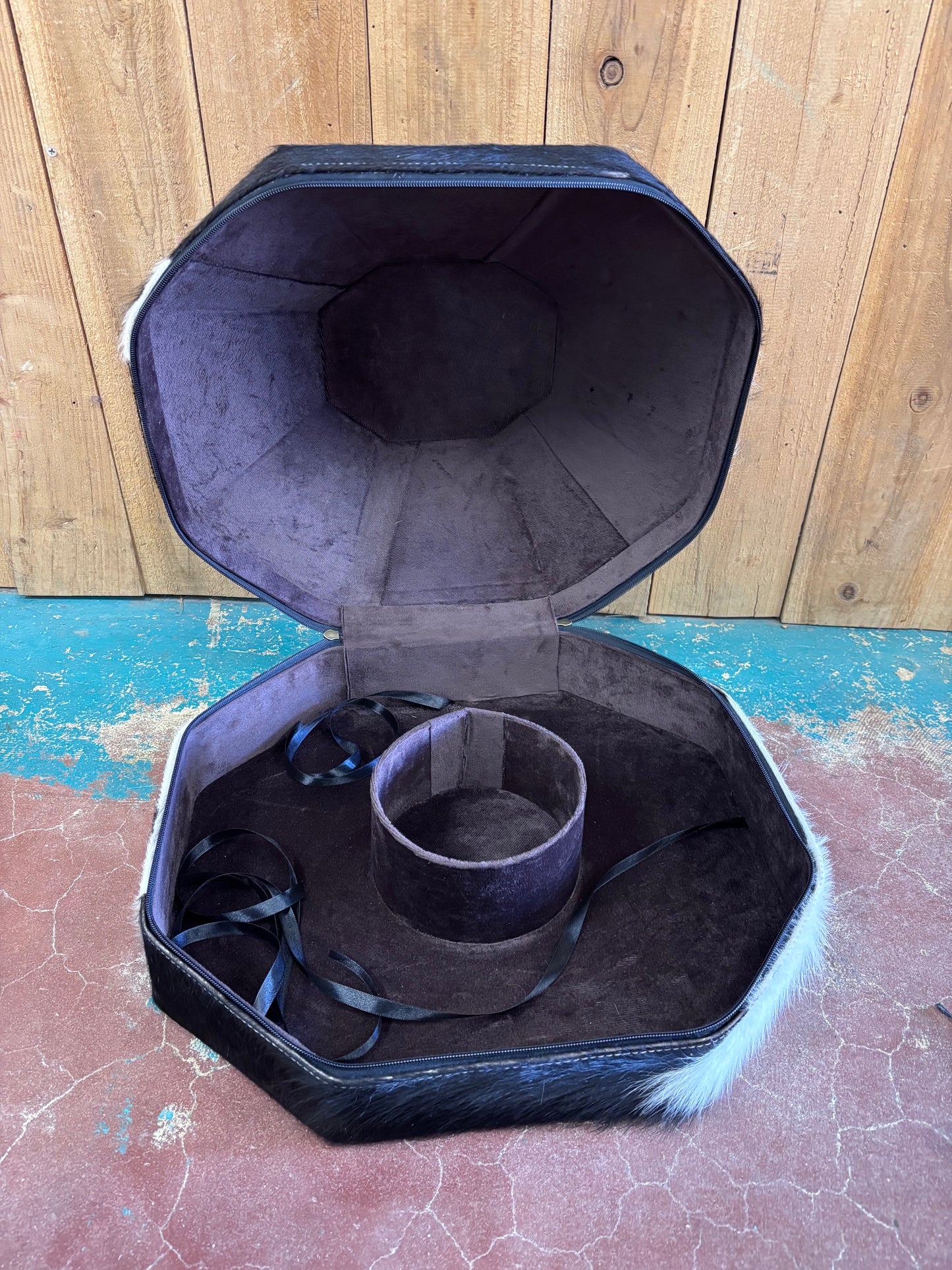 Black Flower Tooled Cowhide Cowboy Hat Box