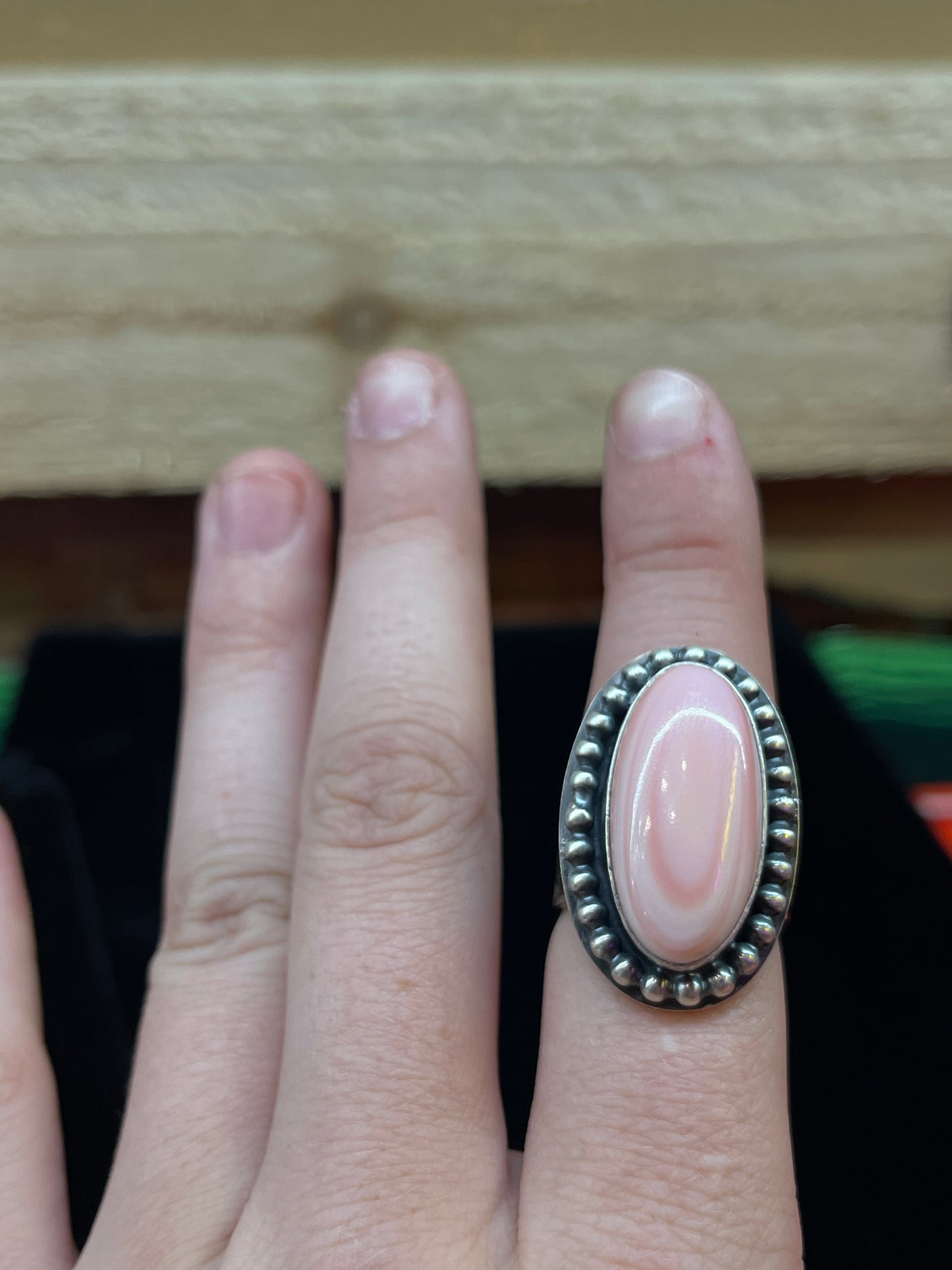 Oval Pink Conch Shell Ring Wider Band
