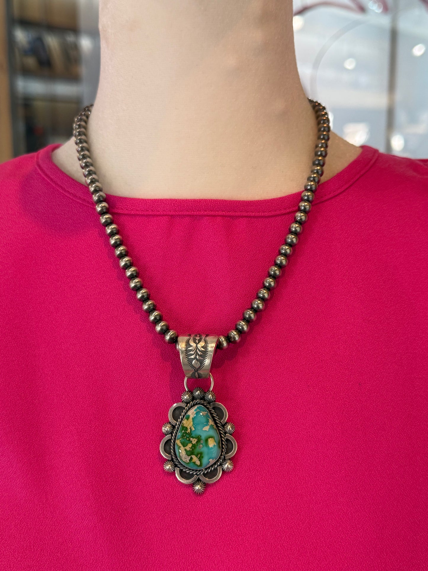 18" SONORAN GOLD TURQUOISE TOM LEWIS 6MM 14 MM BALE by Tom Lewis, Navajo