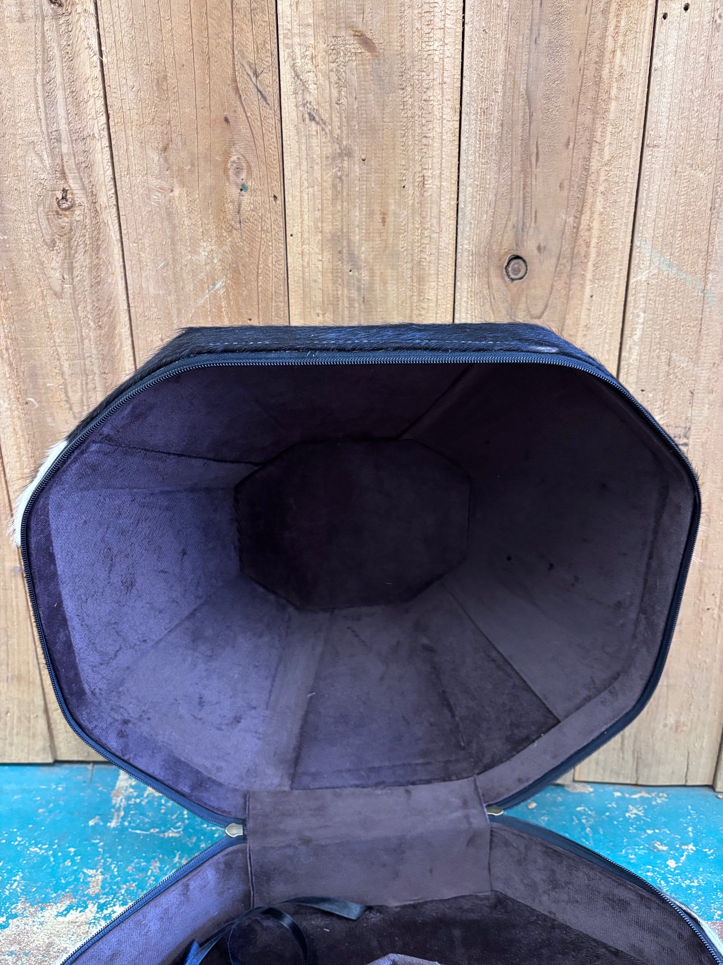 Black Flower Tooled Cowhide Cowboy Hat Box