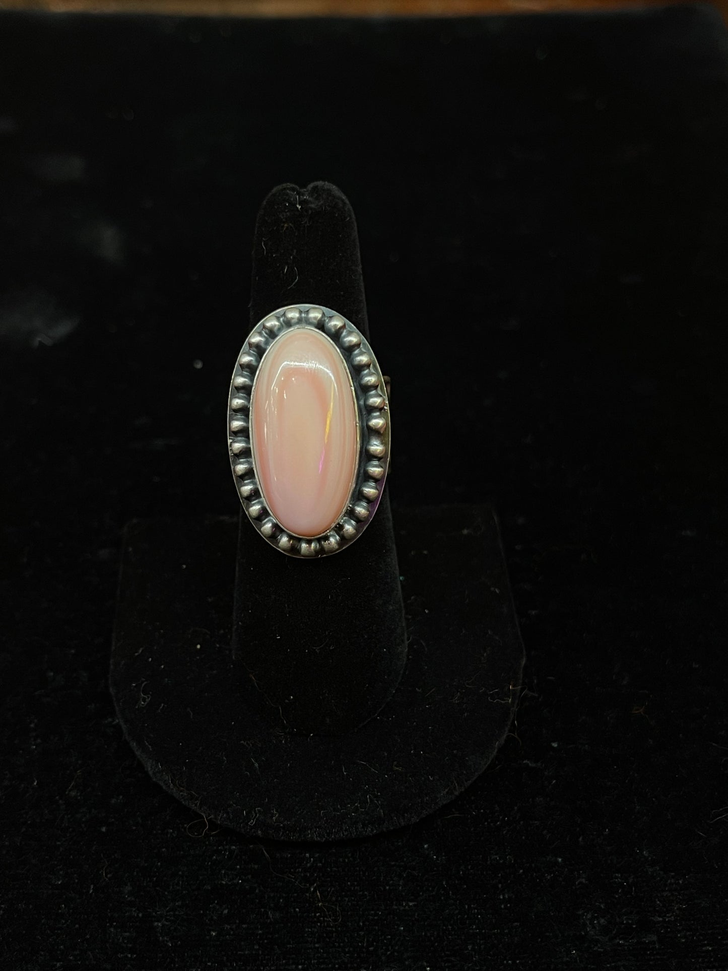 Oval Pink Conch Shell Ring Wider Band