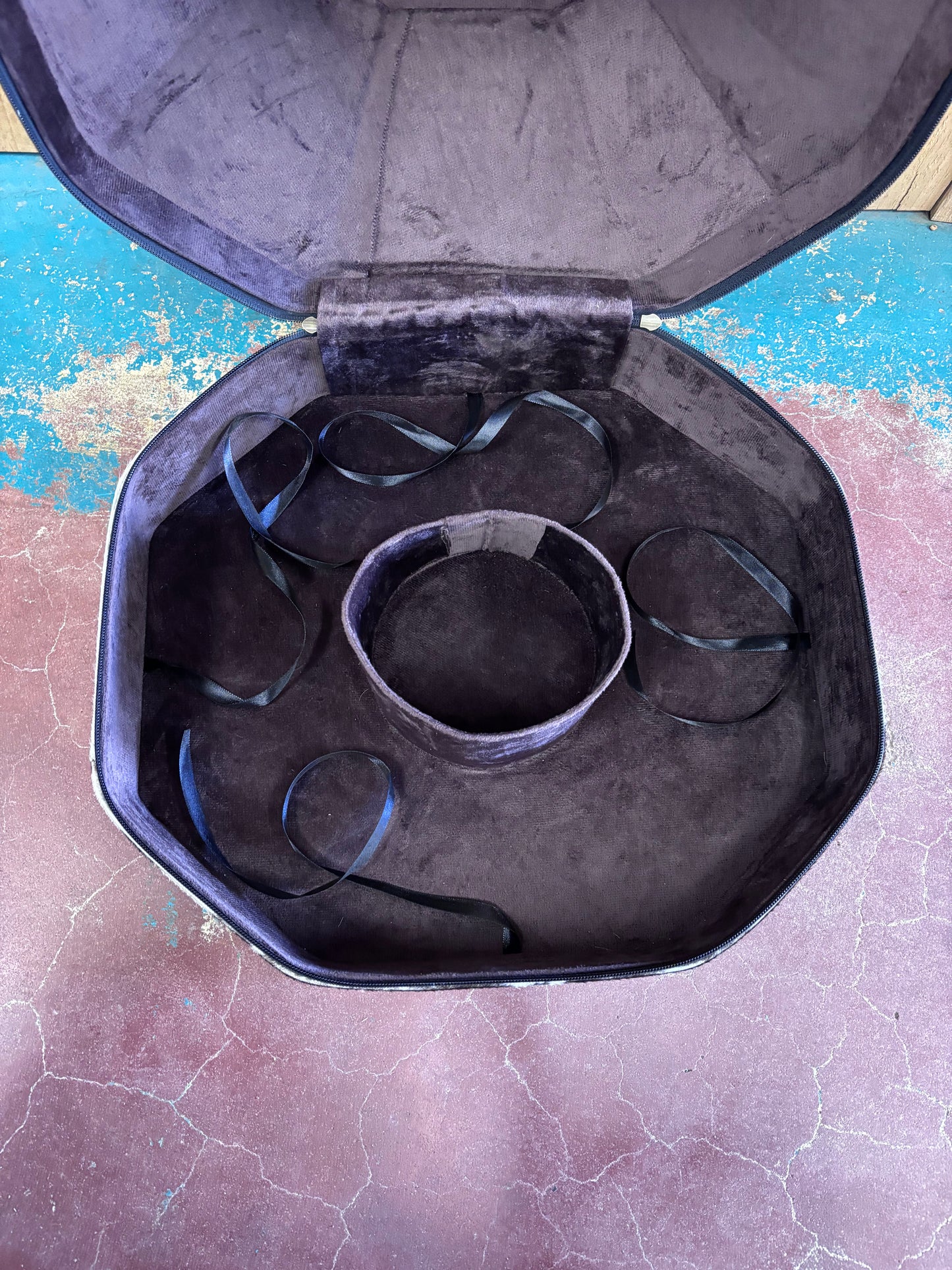 Turquoise and White Checkered Cowhide Cowboy Hat Box