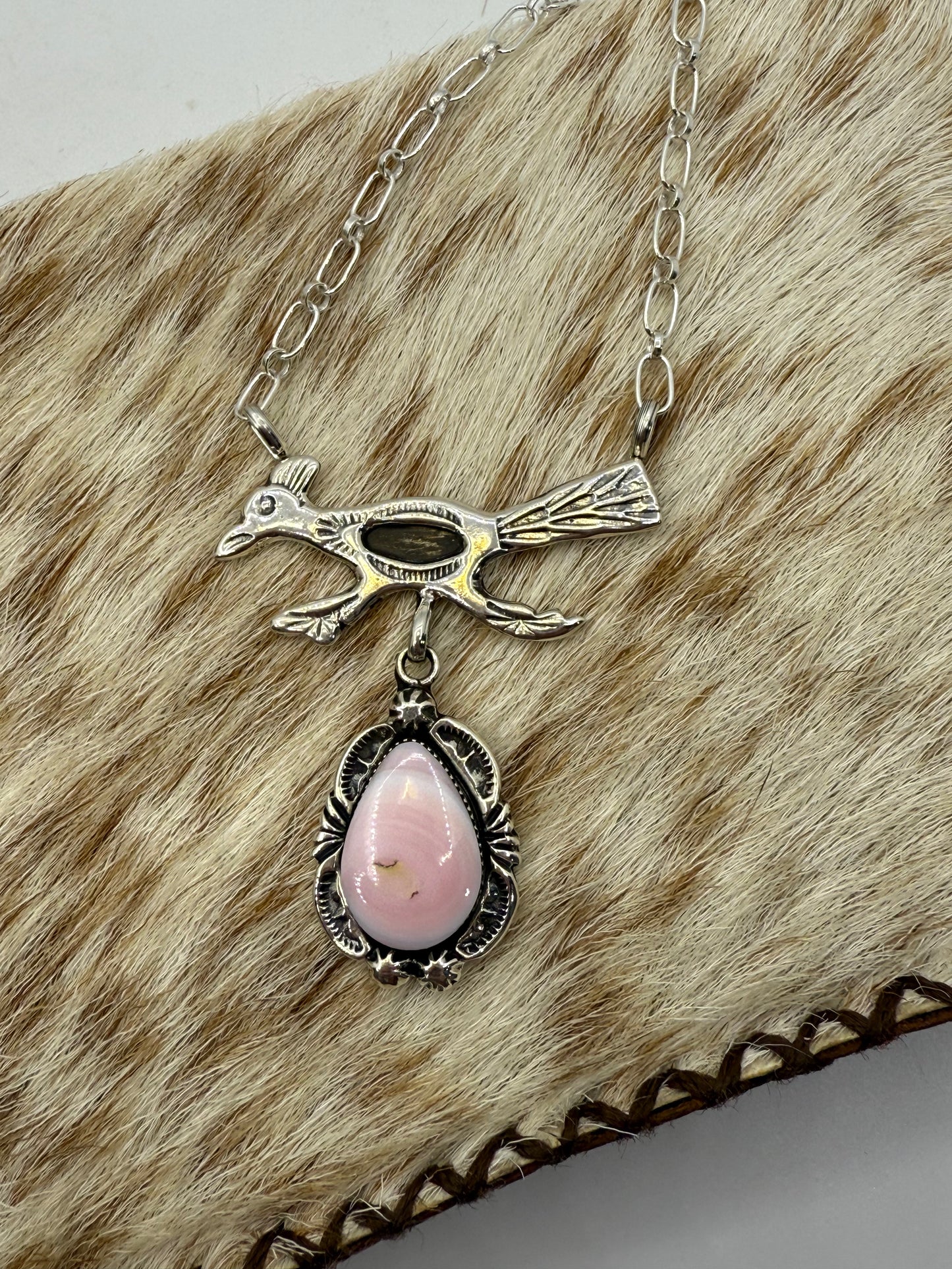 20" Pink Conch Shell Road Runner by Michael Yazzie, Navajo