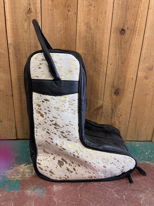 Gold Spotted White Cowhide Boot Bag