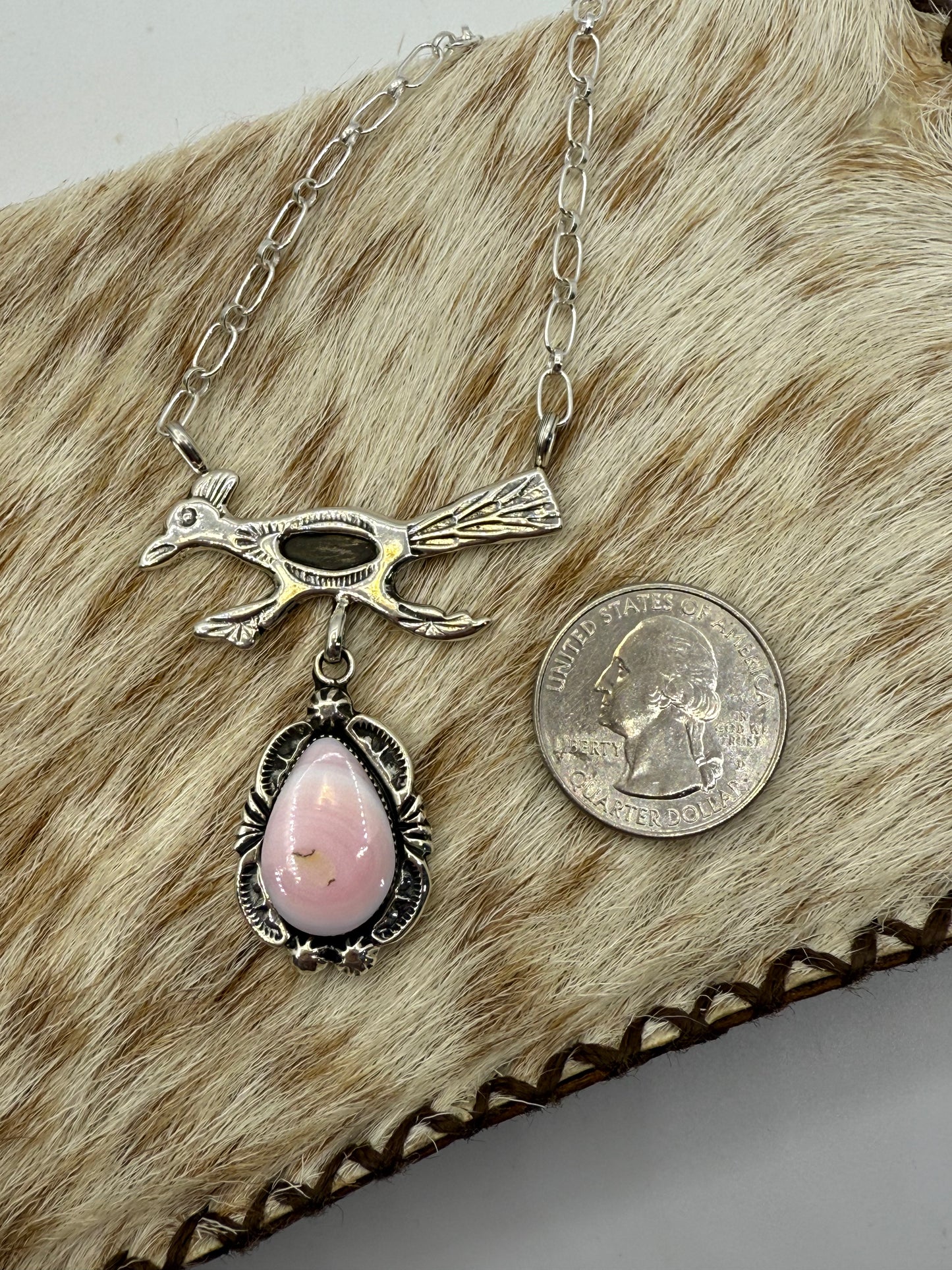 20" Pink Conch Shell Road Runner by Michael Yazzie, Navajo