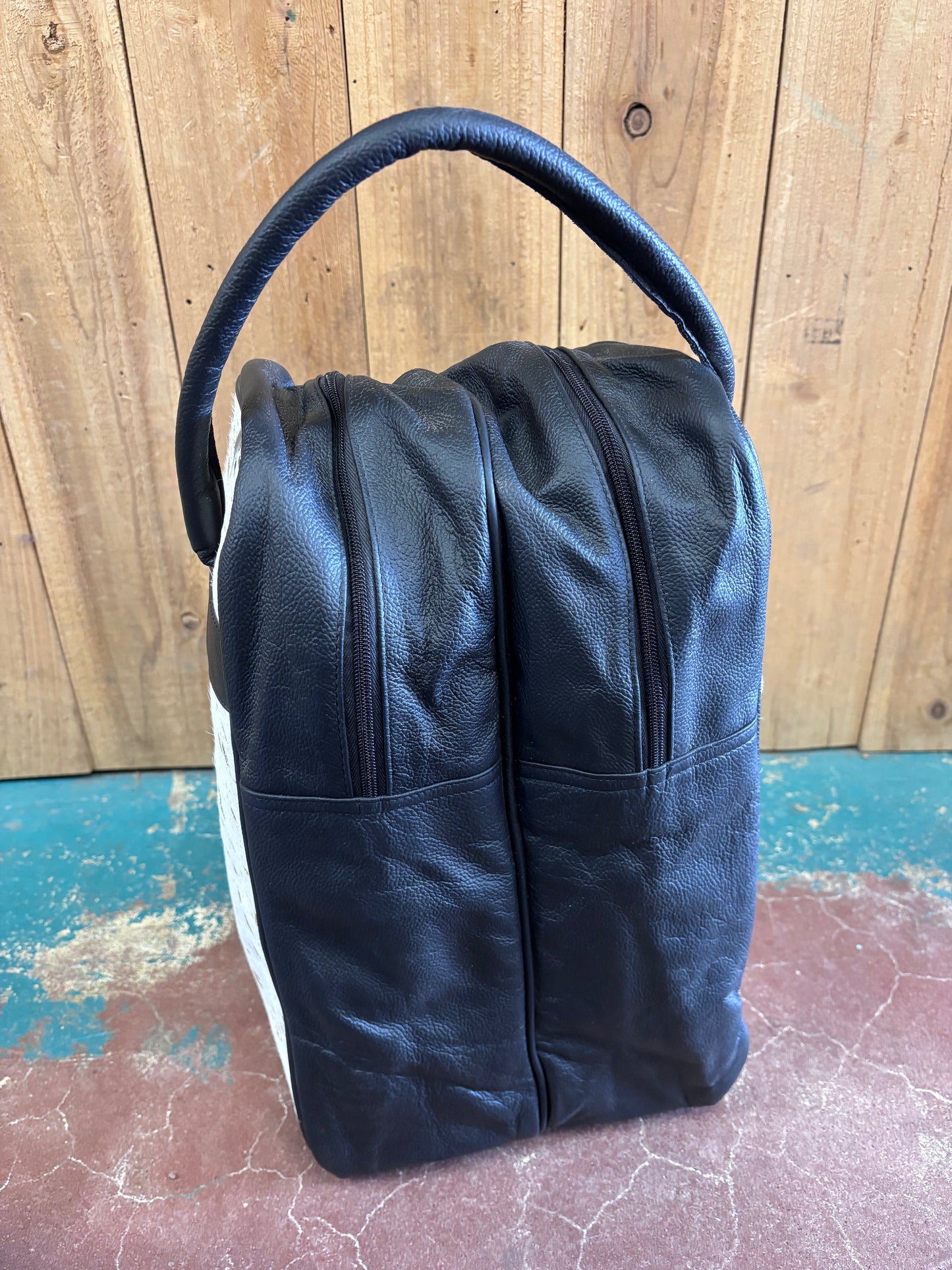 Gold Spotted White Cowhide Boot Bag