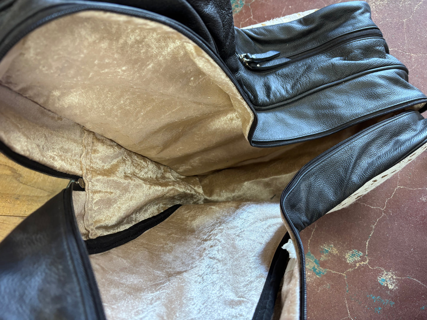 Gold Spotted White Cowhide Boot Bag