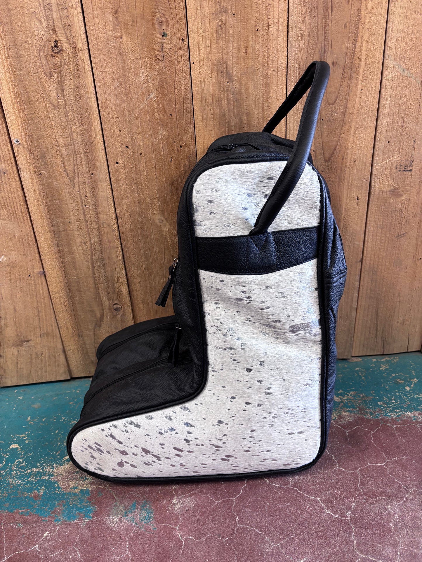 Sliver Spotted White Cowhide Boot Bag